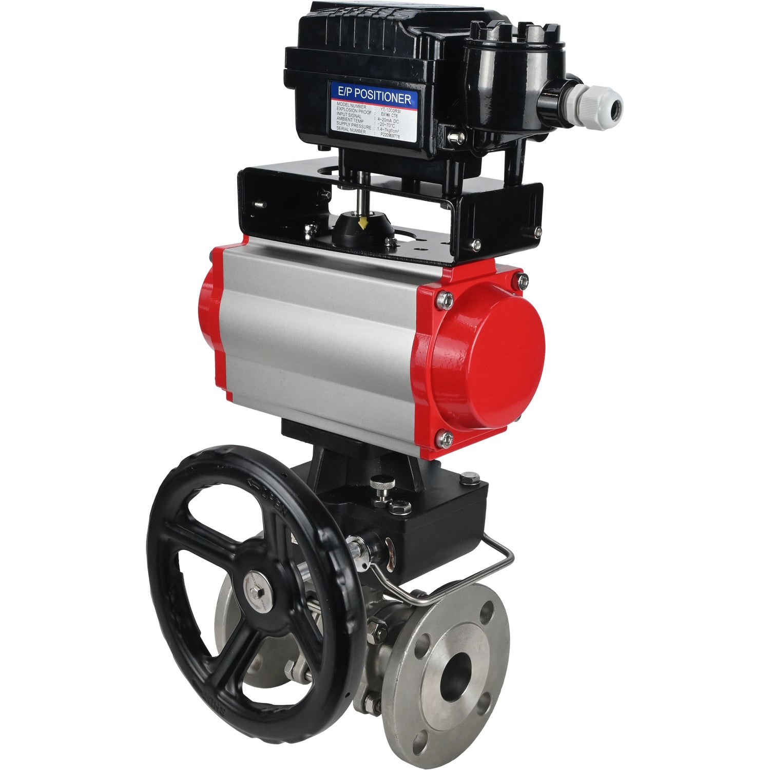 Robinet à boisseau sphérique en acier inoxydable Elephant ksfpt-316-180-da-yt1000rsn-hdm, matériau du corps - acier inoxydable AISI 316, matériau de la bille - acier inoxydable AISI 316, joint - PTFE, actionné par actionneur pneumatique