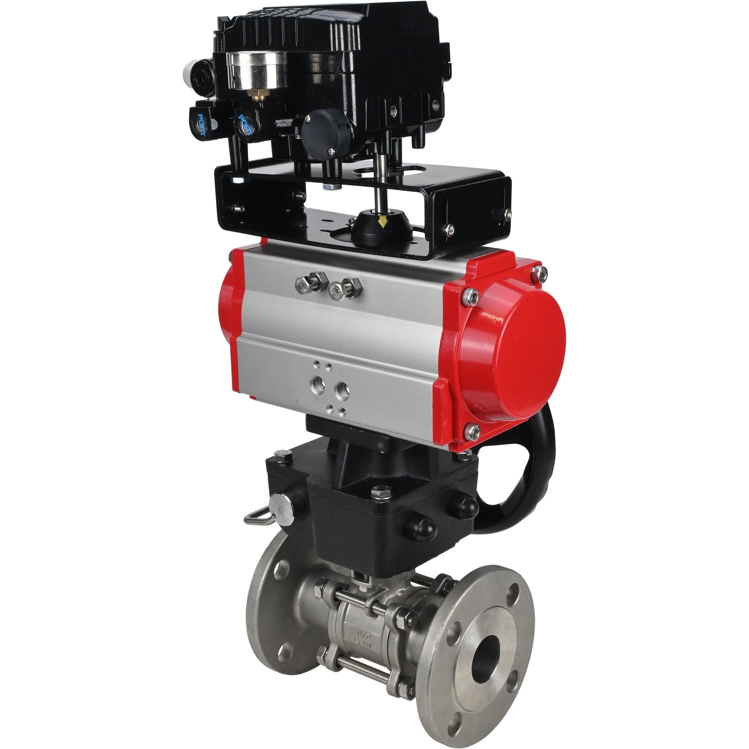 Robinet à boisseau sphérique en acier inoxydable Elephant ksfpt-316-180-da-yt1000rsi-hdm, matériau du corps - acier inoxydable AISI 316, matériau de la bille - acier inoxydable AISI 316, joint - PTFE, actionné par actionneur pneumatique