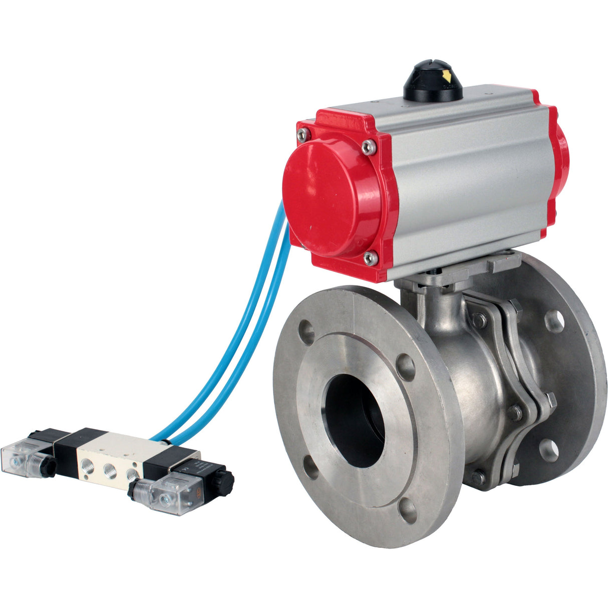 Vannes à boisseau sphérique Elephant BV3232P(2pc)-FP-F-ISO-H DN15-300 16 bar/16, passage intégral à brides, acier inoxydable SS316, joint - PTFE, avec actionneur pneumatique PA-SA avec ressorts de rappel, avec distributeur pneumatique 4V320-08 220V