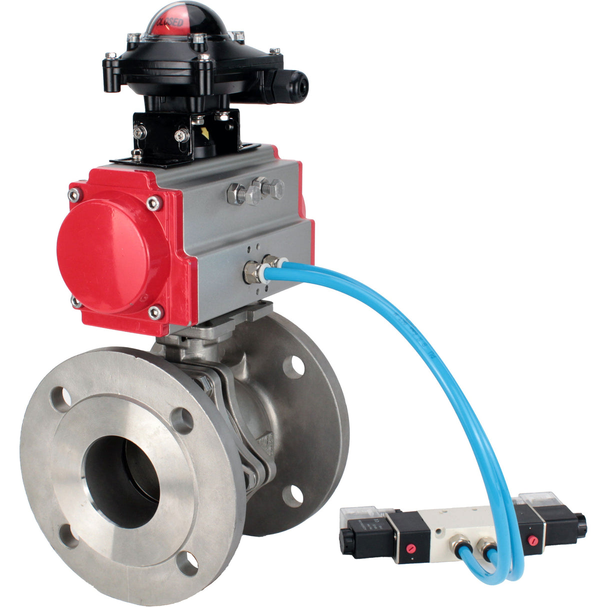 Ball valves Elephant BV3232P(2pc)-FP-F-ISO-H DN15-300 16 bar/16, full bore flanged, stainless steel SS316, seal - PTFE, with pneumatic actuator PA-SA with return springs, with pneumatic distributor 4V320-08 220V, with LSU APL-210N