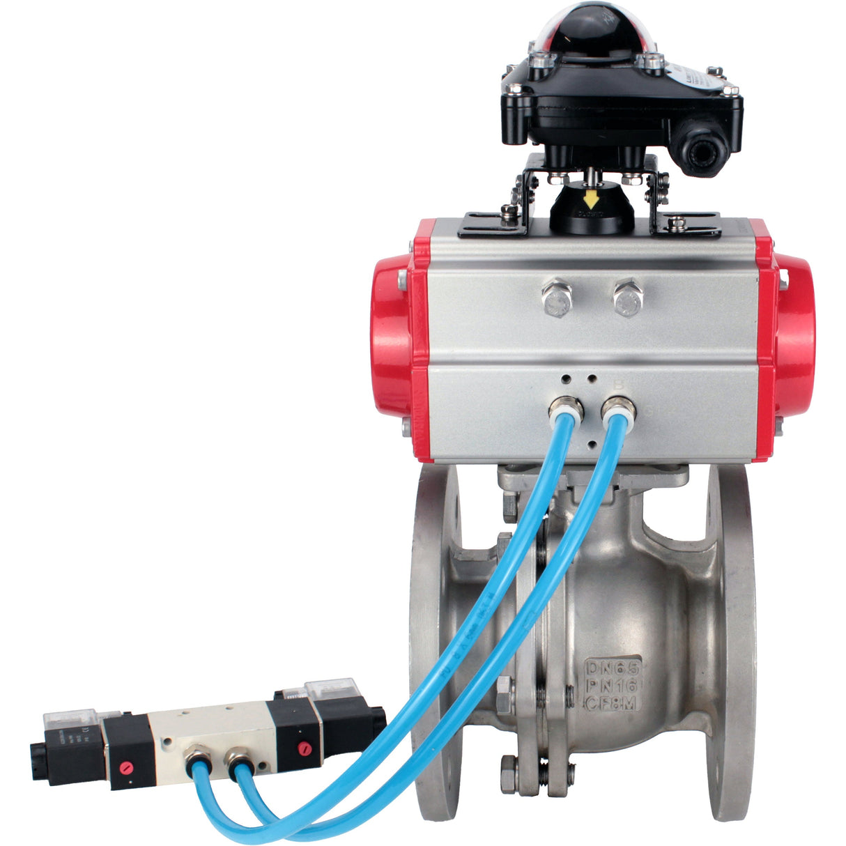 Ball valves Elephant BV3232P(2pc)-FP-F-ISO-H DN15-300 16 bar/16, full bore flanged, stainless steel SS316, seal - PTFE, with pneumatic actuator PA-SA with return springs, with pneumatic distributor 4V320-08 220V, with LSU APL-210N