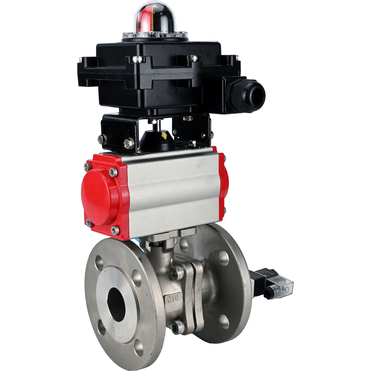 Ball valves Elephant BV3232P(2pc)-FP-F-ISO-H DN15-300 16 bar/16, full bore flanged, stainless steel SS316, seal - PTFE, with pneumatic actuator PA-SA with return springs, with pneumatic distributor 4V320-08 220V, with LSU APL-410N EX