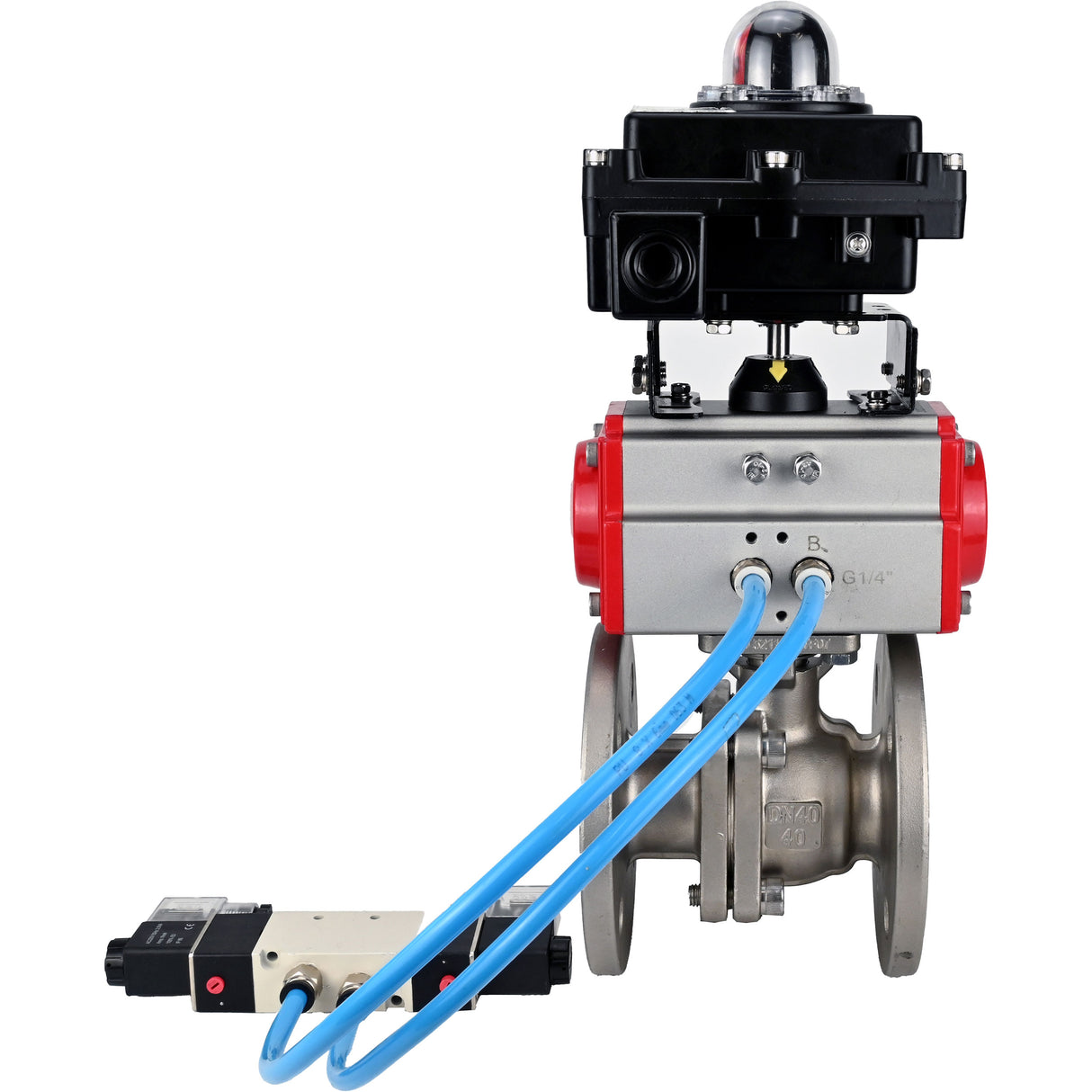 Ball valves Elephant BV3232P(2pc)-FP-F-ISO-H DN15-300 16 bar/16, full bore flanged, stainless steel SS316, seal - PTFE, with pneumatic actuator PA-SA with return springs, with pneumatic distributor 4V320-08 220V, with LSU APL-410N EX