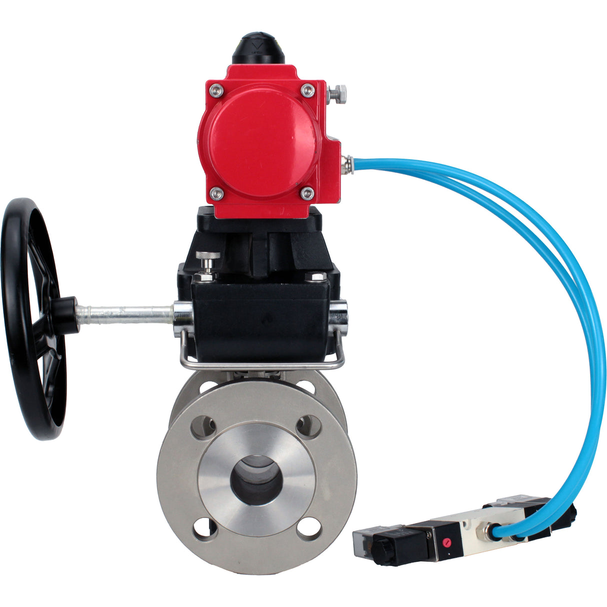 Ball valves Elephant BV3232P(2pc)-FP-F-ISO-H DN15-300 16 bar/16, full bore flanged, stainless steel SS316, seal - PTFE, with double-acting PA-DA pneumatic actuator, with pneumatic distributor 4V320-08 220V, with manual Doubler MON