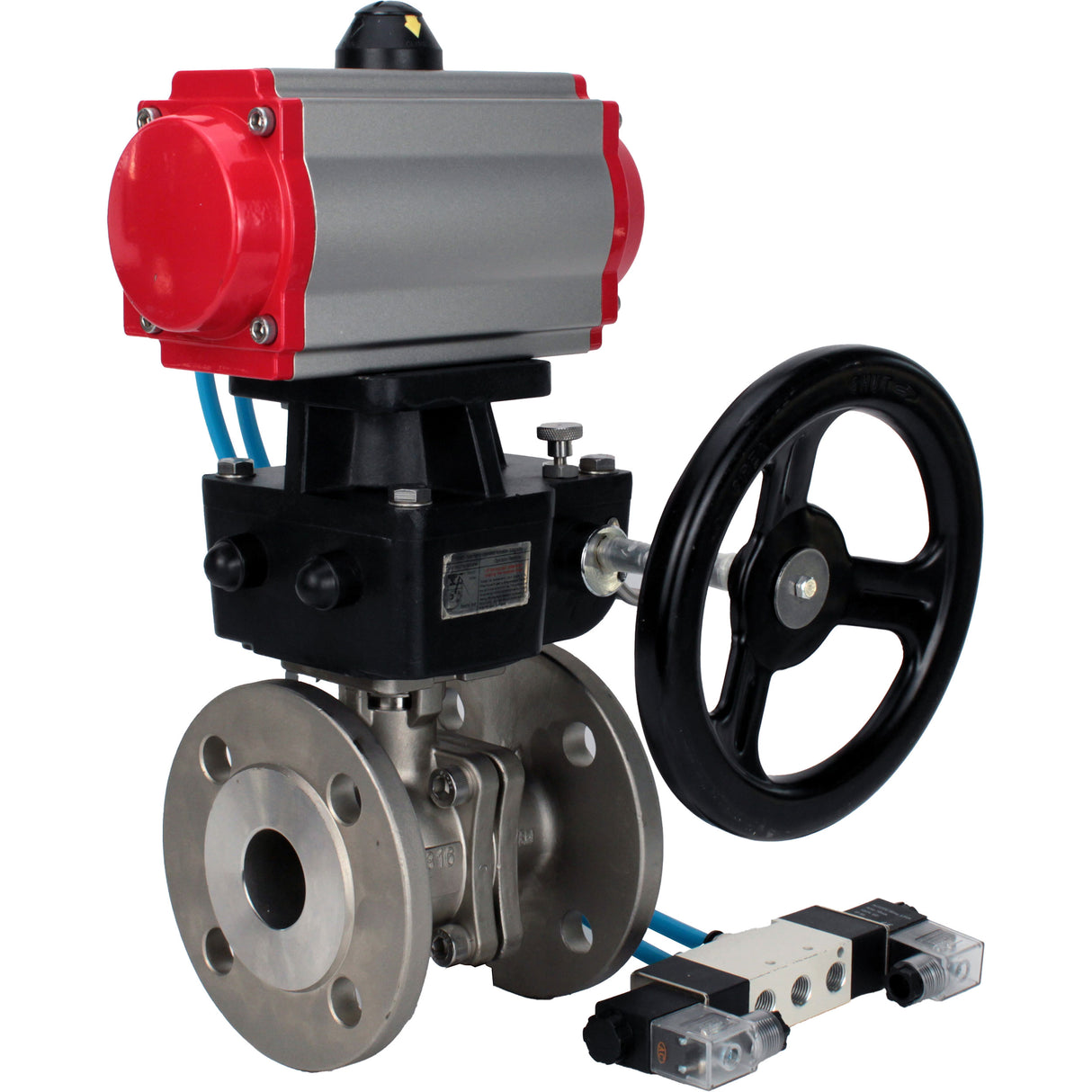 Ball valves Elephant BV3232P(2pc)-FP-F-ISO-H DN15-300 16 bar/16, full bore flanged, stainless steel SS316, seal - PTFE, with double-acting PA-DA pneumatic actuator, with pneumatic distributor 4V320-08 220V, with manual Doubler MON
