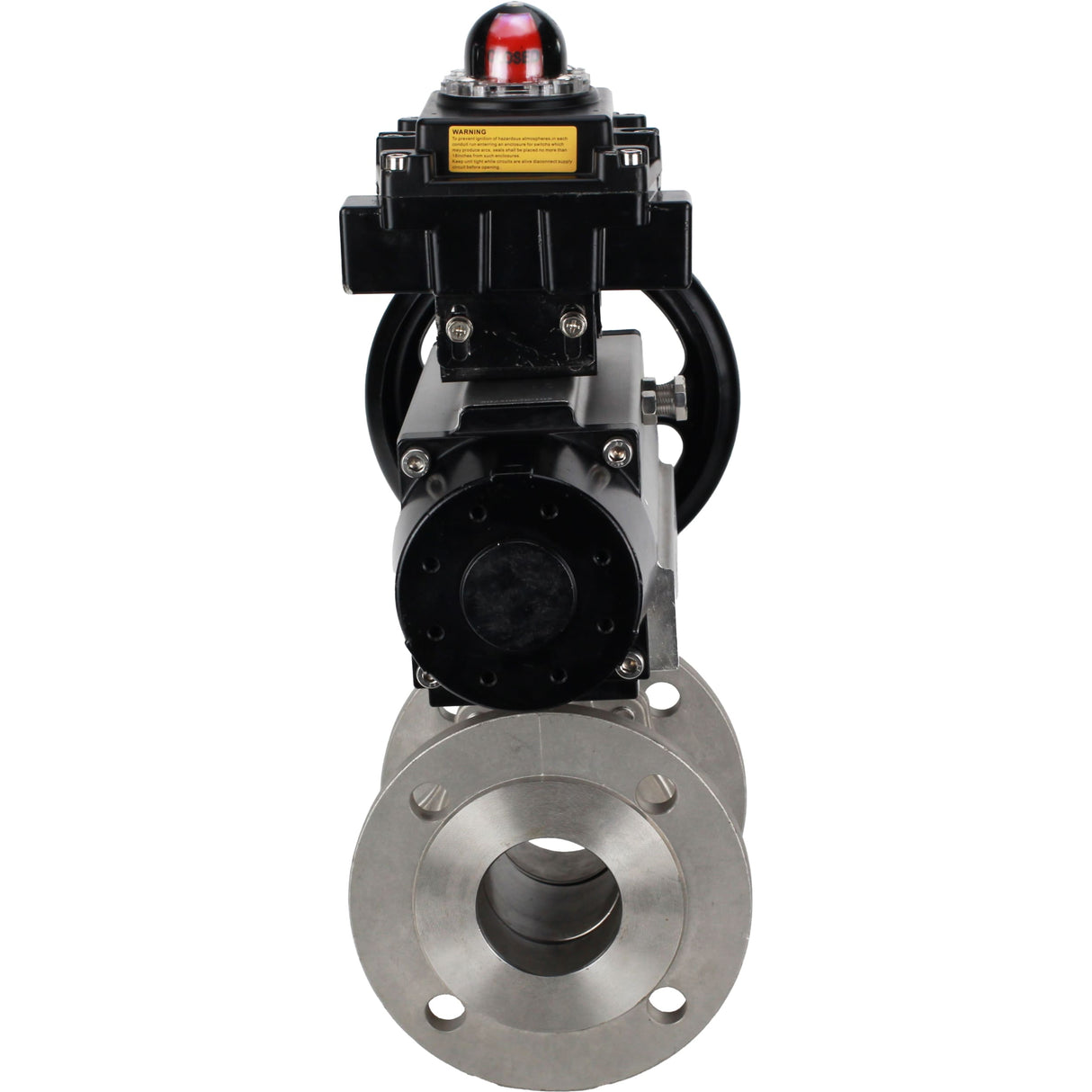 Robinets à boisseau sphérique Elephant BV3232P(2pc)-FP-F-ISO-H DN80-100 16 bar à passage intégral à brides, corps - acier inoxydable 316, joint - PTFE, avec actionneur pneumatique Elephant PA-DA-105-1 et BKV APL-410N EX