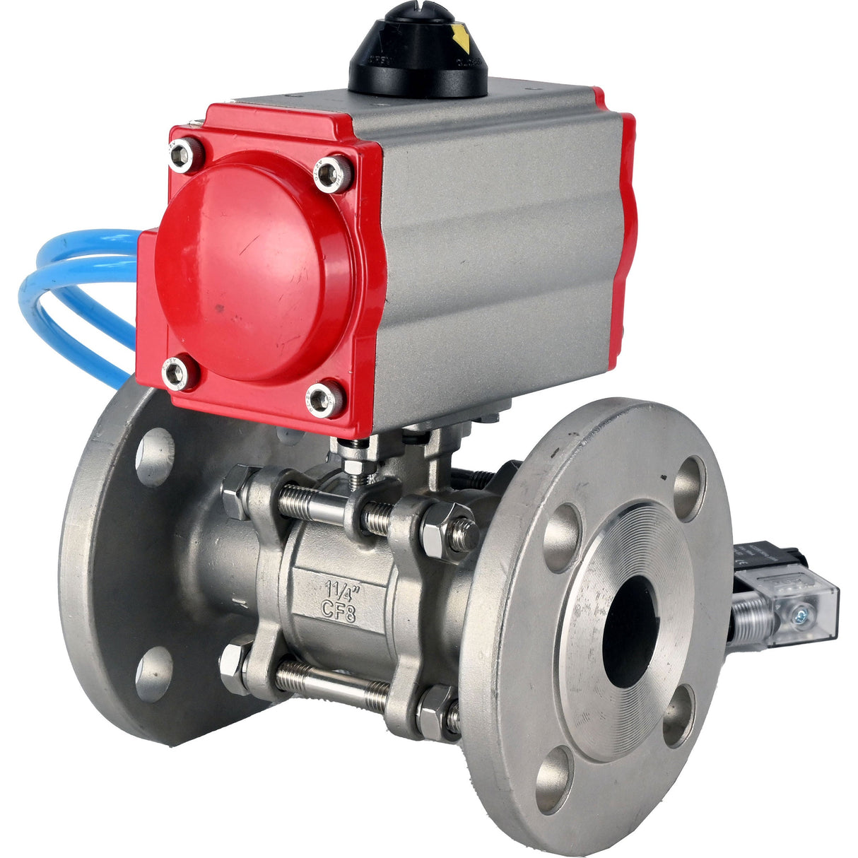 Vannes à boisseau sphérique Elephant BV3232P(3pc)-FP-F-ISO-H 16 bar, trois pièces à passage intégral à brides, acier inoxydable SS304, joint - PTFE, avec actionneur pneumatique PA-SA avec ressorts de rappel, avec distributeur pneumatique 4V320-10 220V