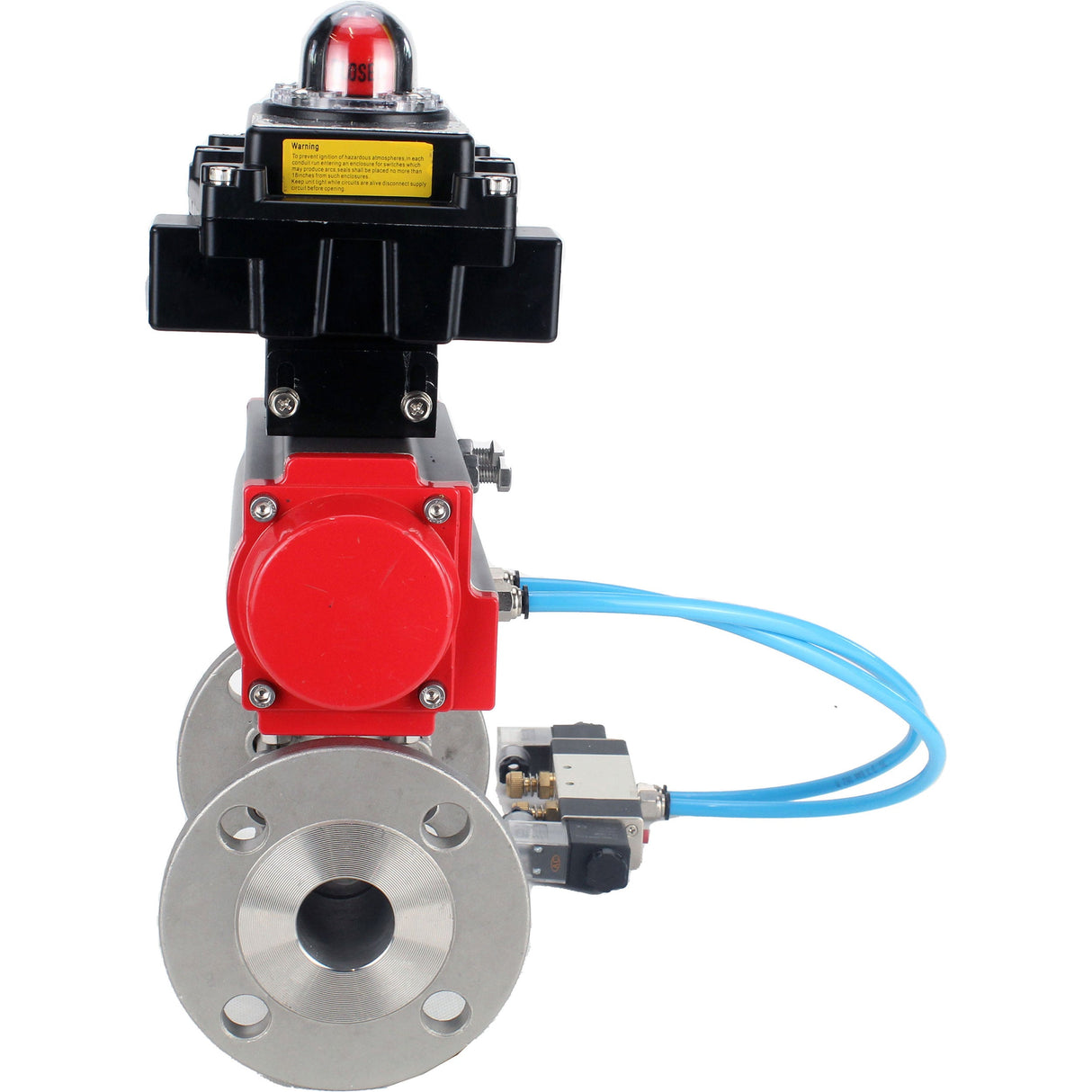 Ball valves Elephant BV3131P(3pc)-FP-F-ISO-H 16 bar, three-piece full bore flanged, stainless steel SS304, seal - PTFE, with pneumatic actuator PA-SA with return springs, with pneumatic distributor 4V320-08 220V, with LSU APL-410N EX