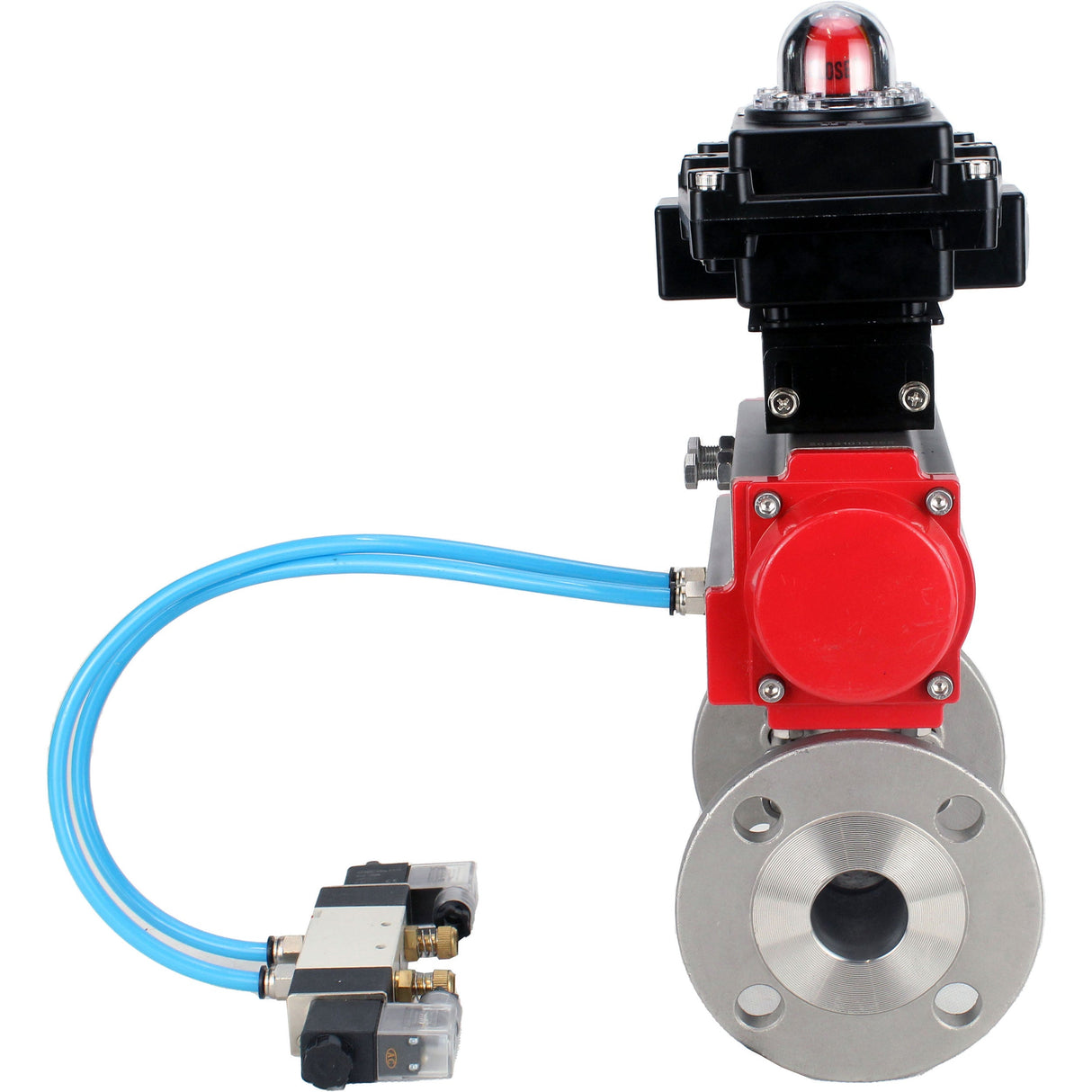Ball valves Elephant BV3232P(3pc)-FP-F-ISO-H 16 bar, three-piece full bore flanged, stainless steel SS304, seal - PTFE, with pneumatic actuator PA-SA with return springs, with pneumatic distributor 4V320-08 220V, with LSU APL-410N EX