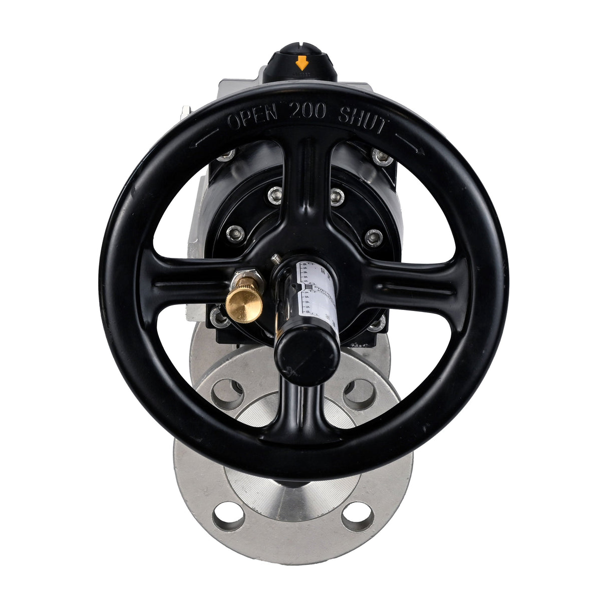 Robinets à boisseau sphérique Elephant BV3131P(3pc)-FP-F-ISO-H DN65-80 16 bar trois pièces à passage intégral à brides, corps - acier inoxydable SS304, joint - PTFE, avec actionneur pneumatique Elephant PA-DA-105-1