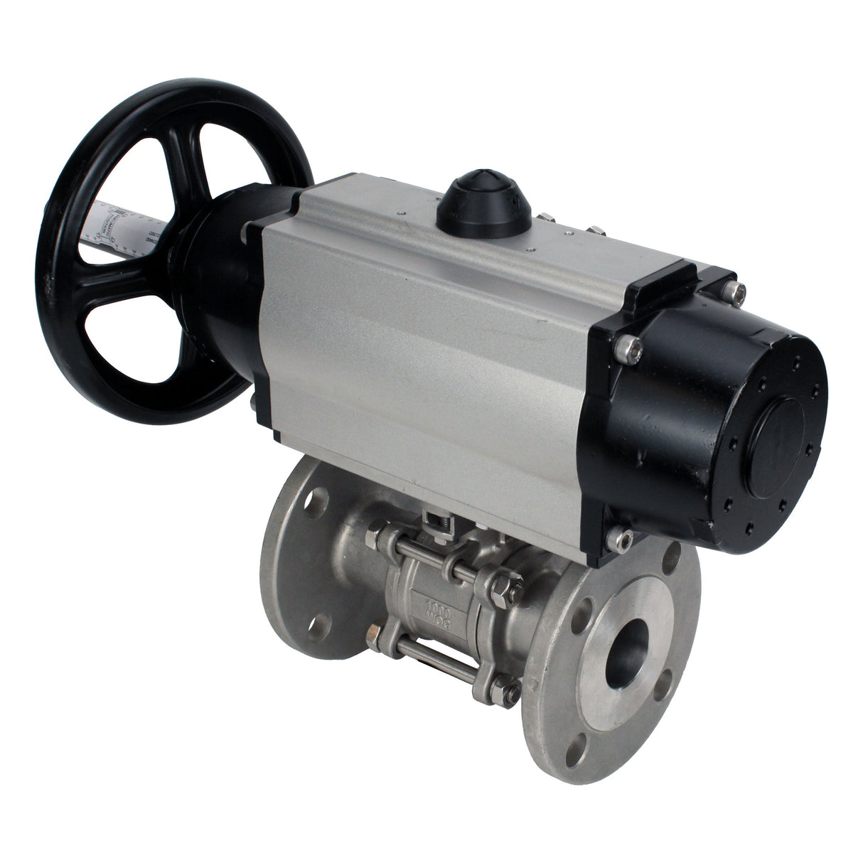 Ball valves Elephant BV3232P(3pc)-FP-F-ISO-H DN65-80 16 bar, three-piece full bore flanged, stainless steel SS304, seal - PTFE, with pneumatic actuator PA-DA-105-1 double acting, with pneumatic distributor 4M310-08 NAMUR 220V