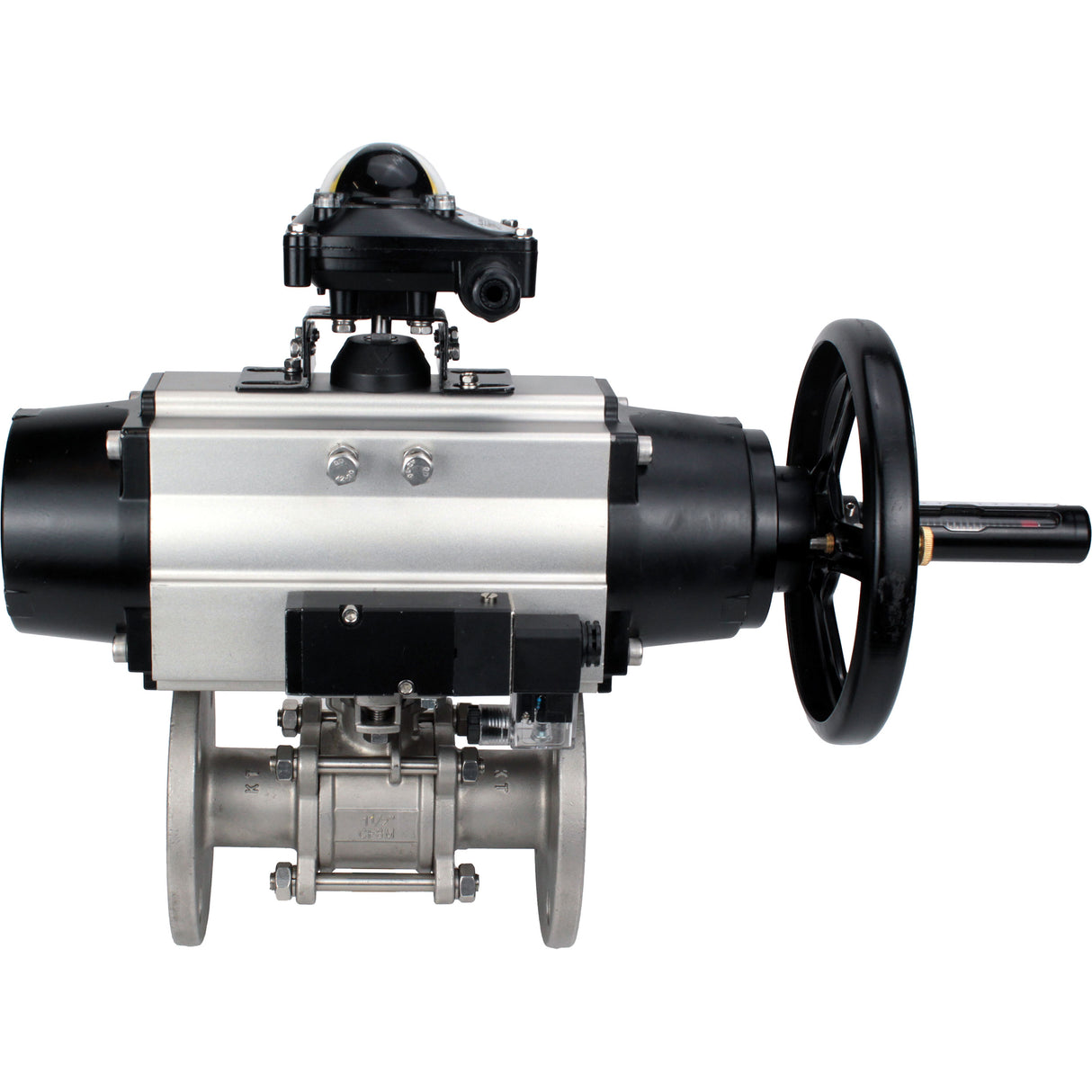 Ball valves Elephant BV3131P(3pc)-FP-F-ISO-H DN65-80 16 bar, three-piece full bore flanged, stainless steel SS304, seal - PTFE, with pneumatic actuator PA-DA-105-1 double acting, with pneumatic distributor 4M310-08 NAMUR 24V, with LSU APL-210N