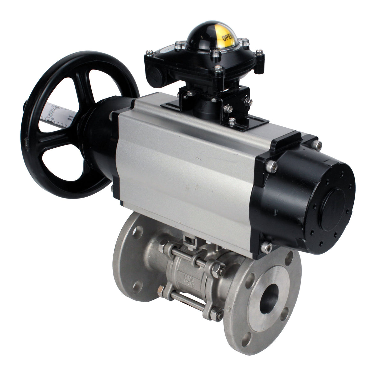 Ball valves Elephant BV3131P(3pc)-FP-F-ISO-H DN65-80 16 bar, three-piece full bore flanged, stainless steel SS304, seal - PTFE, with pneumatic actuator PA-DA-105-1 double acting, with pneumatic distributor 4M310-08 NAMUR 220V, with LSU APL-210N