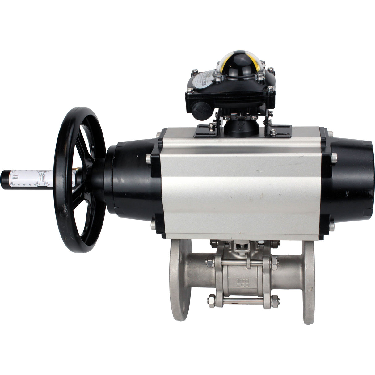 Ball valves Elephant BV3131P(3pc)-FP-F-ISO-H DN65-80 16 bar, three-piece full bore flanged, stainless steel SS304, seal - PTFE, with pneumatic actuator PA-DA-105-1 double acting, with pneumatic distributor 4M310-08 NAMUR 220V, with LSU APL-210N