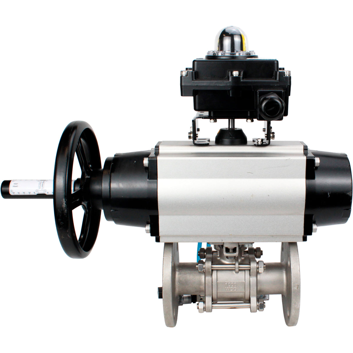 Ball valves Elephant BV3232P(3pc)-FP-F-ISO-H DN65-80 16 bar, three-piece full bore flanged, stainless steel SS304, seal - PTFE, with pneumatic actuator PA-DA-105-1 double acting, with pneumatic distributor 4V320-10 220V, with LSU APL-410N EX