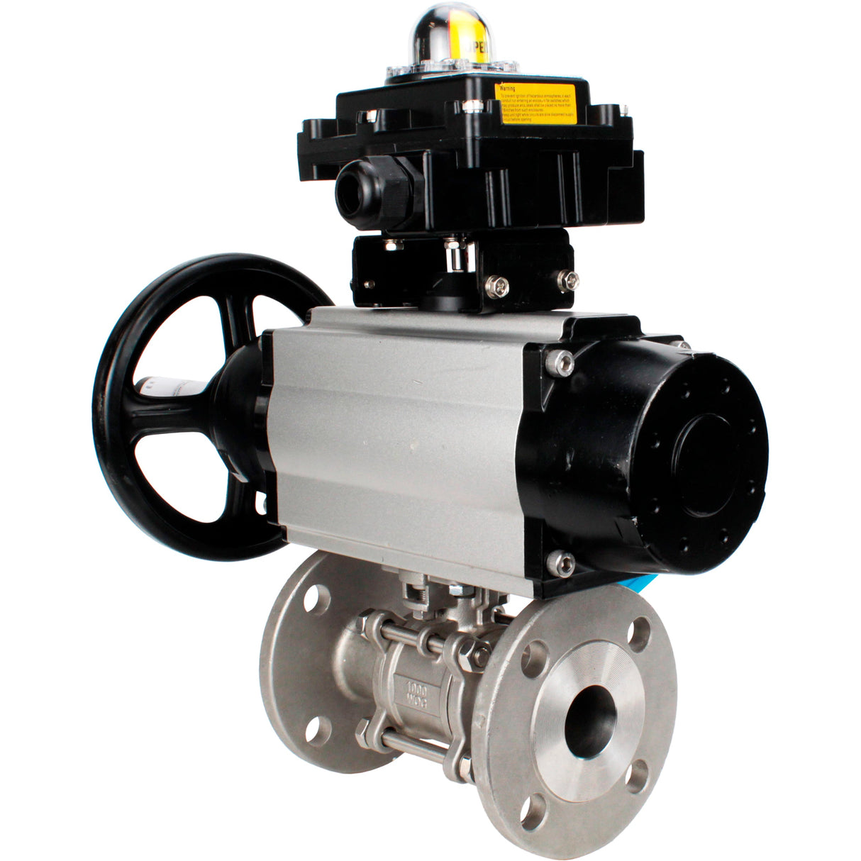 Ball valves Elephant BV3131P(3pc)-FP-F-ISO-H DN65-80 16 bar, three-piece full bore flanged, stainless steel SS304, seal - PTFE, with pneumatic actuator PA-DA-105-1 double acting, with pneumatic distributor 4V320-10 220V, with LSU APL-410N EX