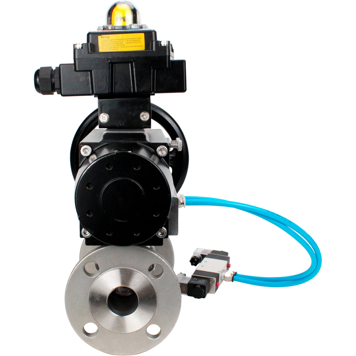 Ball valves Elephant BV3232P(3pc)-FP-F-ISO-H DN65-80 16 bar, three-piece full bore flanged, stainless steel SS304, seal - PTFE, with pneumatic actuator PA-DA-105-1 double acting, with pneumatic distributor 4V320-10 220V, with LSU APL-410N EX