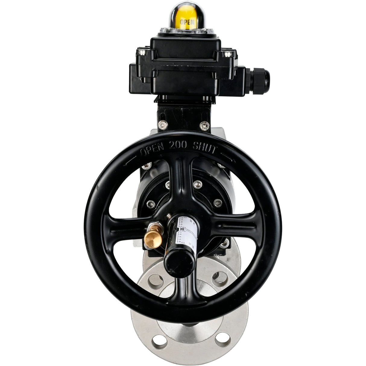 Robinets à boisseau sphérique Elephant BV3131P(3pc)-FP-F-ISO-H DN65-80 16 bar trois pièces à passage intégral à brides, corps - acier inoxydable SS304, joint - PTFE, avec actionneur pneumatique Elephant PA-DA et BKV APL-410N EX