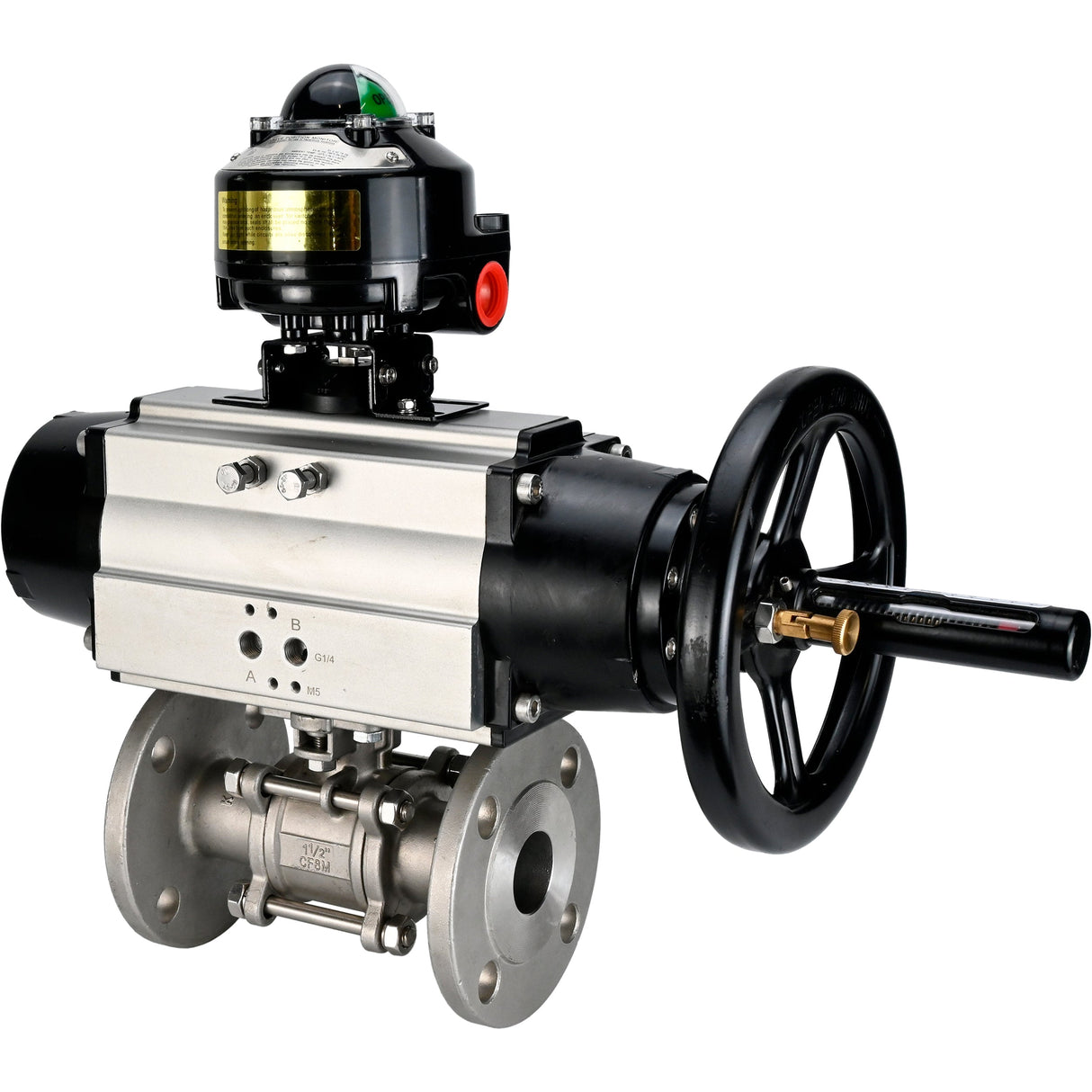 Robinets à boisseau sphérique Elephant BV3232P(3pc)-FP-F-ISO-H DN65-80 16 bar trois pièces à passage intégral à brides, corps - acier inoxydable SS304, joint - PTFE, avec actionneur pneumatique Elephant PA-DA et BKV APL-510N EX