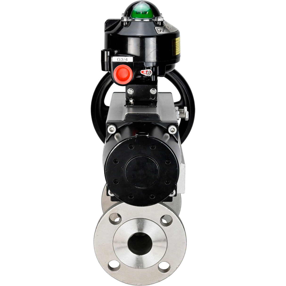 Robinets à boisseau sphérique Elephant BV3232P(3pc)-FP-F-ISO-H DN65-80 16 bar trois pièces à passage intégral à brides, corps - acier inoxydable SS304, joint - PTFE, avec actionneur pneumatique Elephant PA-DA et BKV APL-510N EX