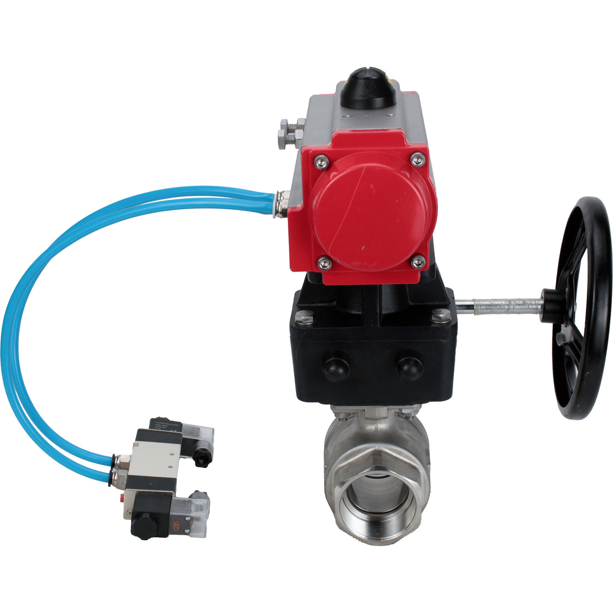 Ball valves Elephant BV3232P(2pc)-FP-T-ISO-H DN10-50 16 bar, full bore coupling, stainless steel SS316, seal - PTFE, with double-acting PA-DA pneumatic actuator, with pneumatic distributor 4V320-08 220V, with manual DNbler MON1-250-T26-ISO