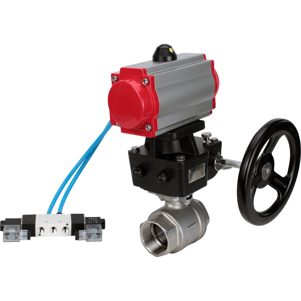 Ball valves Elephant BV3232P(2pc)-FP-T-ISO-H DN10-50 16 bar, full bore coupling, stainless steel SS316, seal - PTFE, with double-acting PA-DA pneumatic actuator, with pneumatic distributor 4V320-08 220V, with manual DNbler MON1-250-T26-ISO