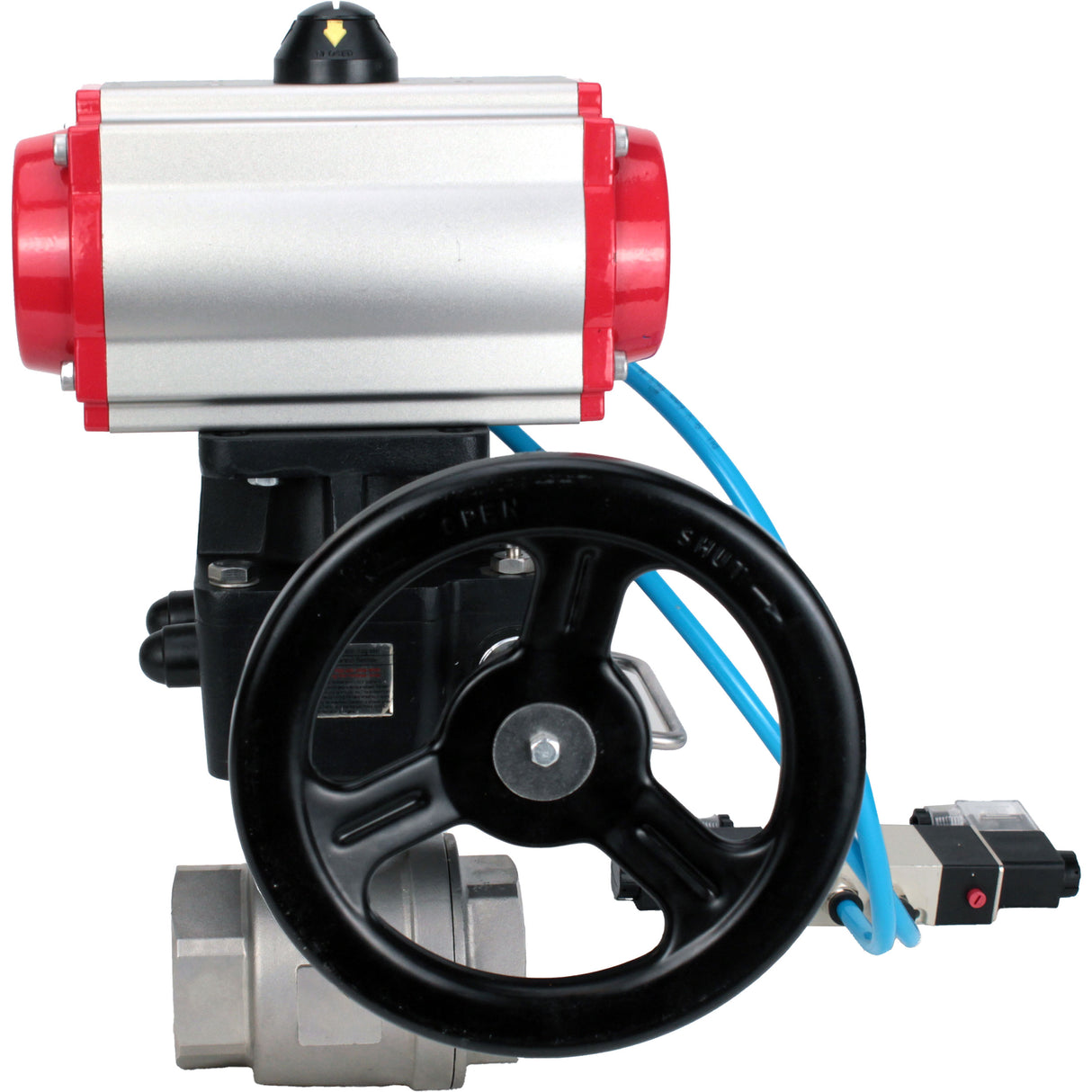 Ball valves Elephant BV3232P(2pc)-FP-T-ISO-H DN10-50 16 bar, full bore coupling, stainless steel SS316, seal - PTFE, with double-acting PA-DA pneumatic actuator, with pneumatic distributor 4V320-08 220V, with manual DNbler MON1-250-T26-ISO