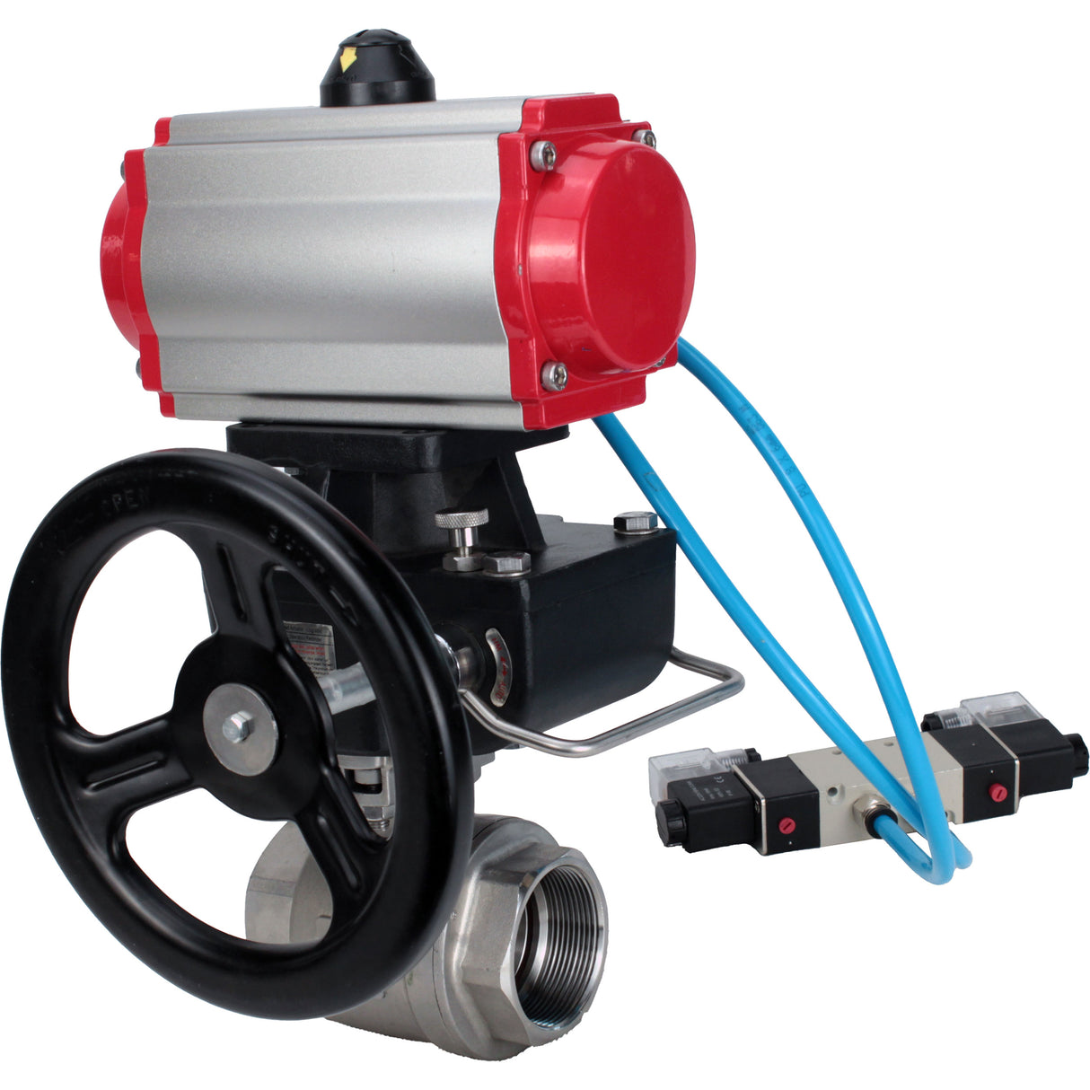 Ball valves Elephant BV3232P(2pc)-FP-T-ISO-H DN10-50 16 bar, full bore coupling, stainless steel SS316, seal - PTFE, with double-acting PA-DA pneumatic actuator, with pneumatic distributor 4V320-08 220V, with manual DNbler MON1-250-T26-ISO