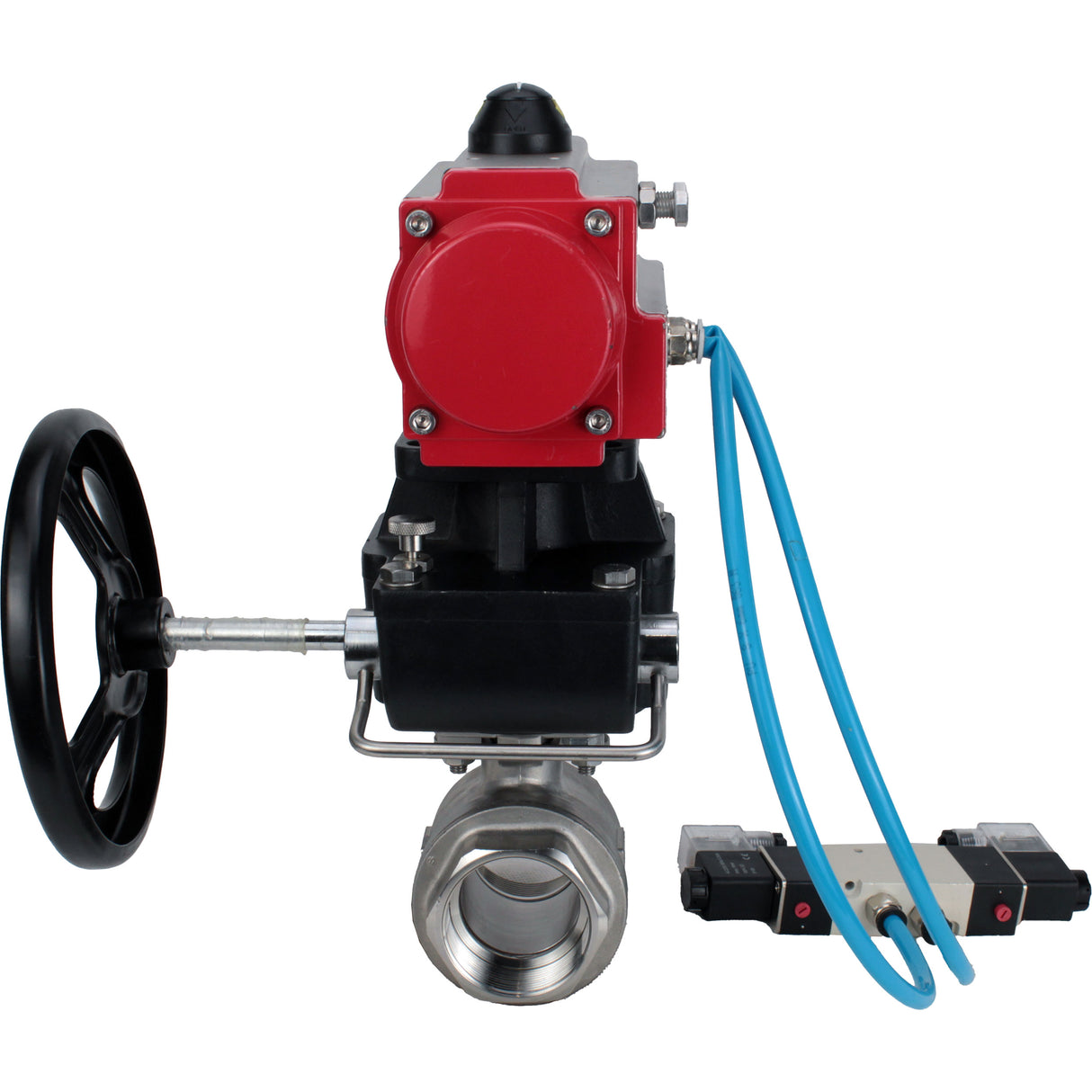 Ball valves Elephant BV3232P(2pc)-FP-T-ISO-H DN10-50 16 bar, full bore coupling, stainless steel SS316, seal - PTFE, with double-acting PA-DA pneumatic actuator, with pneumatic distributor 4V320-08 220V, with manual DNbler MON1-250-T26-ISO