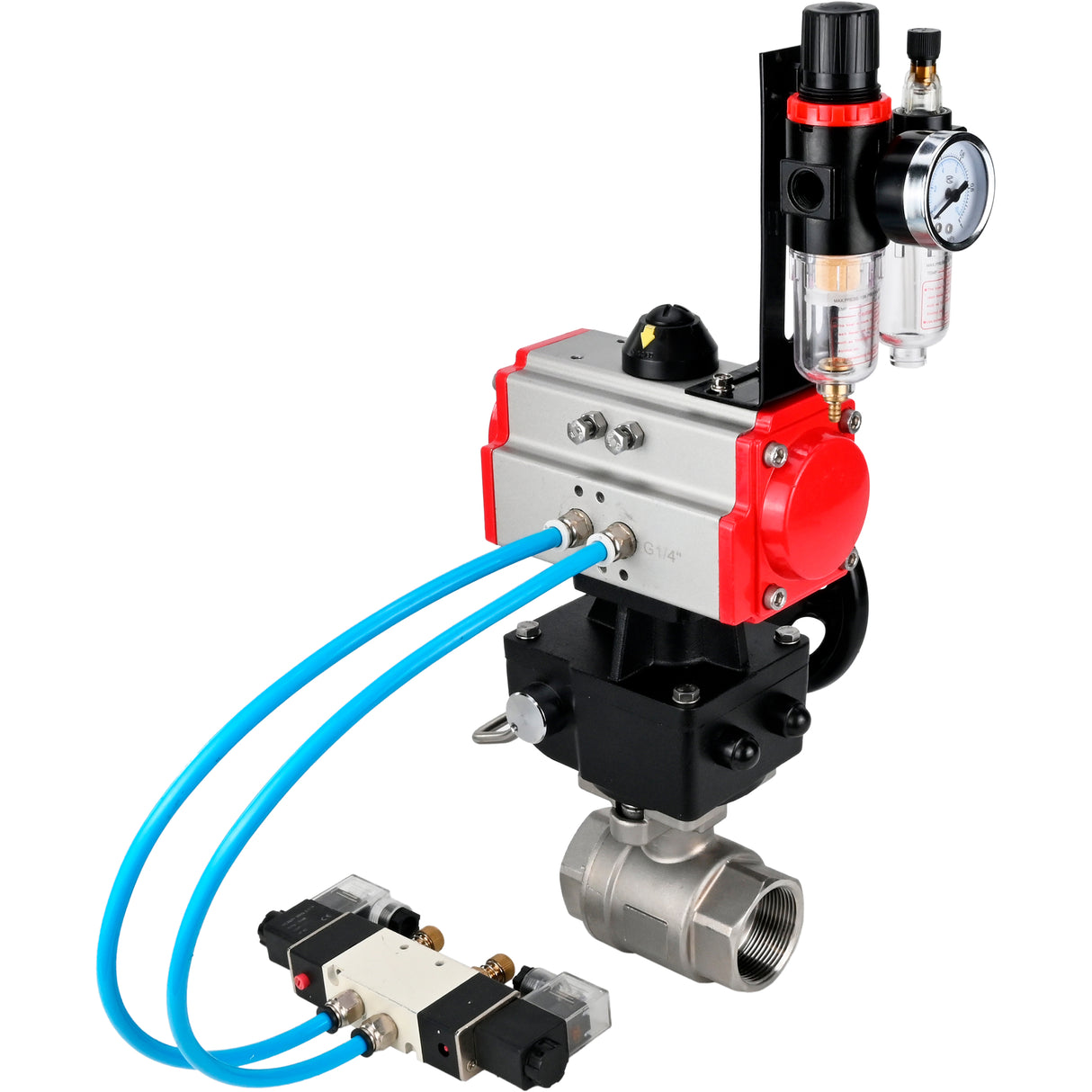 Ball valves Elephant BV3232P(2pc)-FP-T-ISO-H DN10-50 16 bar, full bore coupling, stainless steel SS316, seal - PTFE, with double-acting PA-DA pneumatic actuator, with pneumatic distributor 4V320-08 220V, with manual DNbler MON1-250-T26-ISO, with ATU AFC20