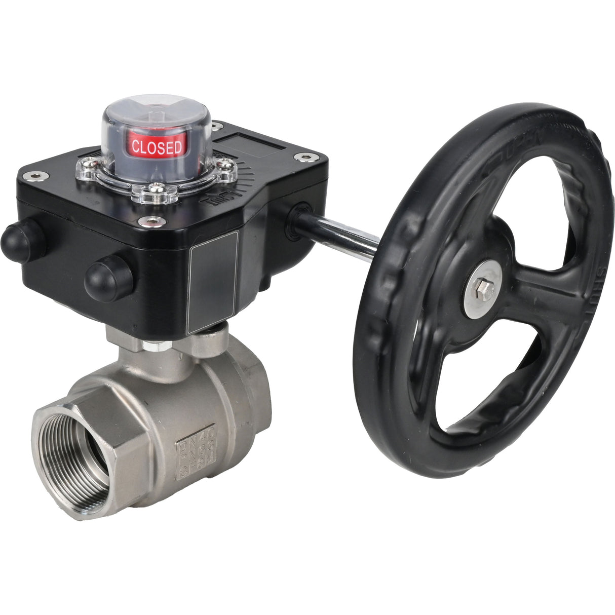 Robinet à boisseau sphérique en acier inoxydable Elephant kshmp316-elephant-hgb, matériau du corps - acier inoxydable AISI 316, matériau de la bille - acier inoxydable AISI 316, joint - PTFE, à engrenage