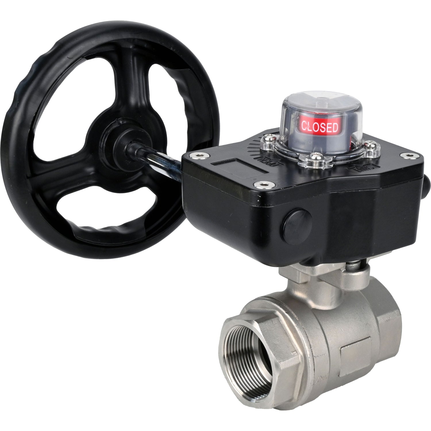 Robinet à boisseau sphérique en acier inoxydable Elephant kshmp316-elephant-hgb, matériau du corps - acier inoxydable AISI 316, matériau de la bille - acier inoxydable AISI 316, joint - PTFE, à engrenage