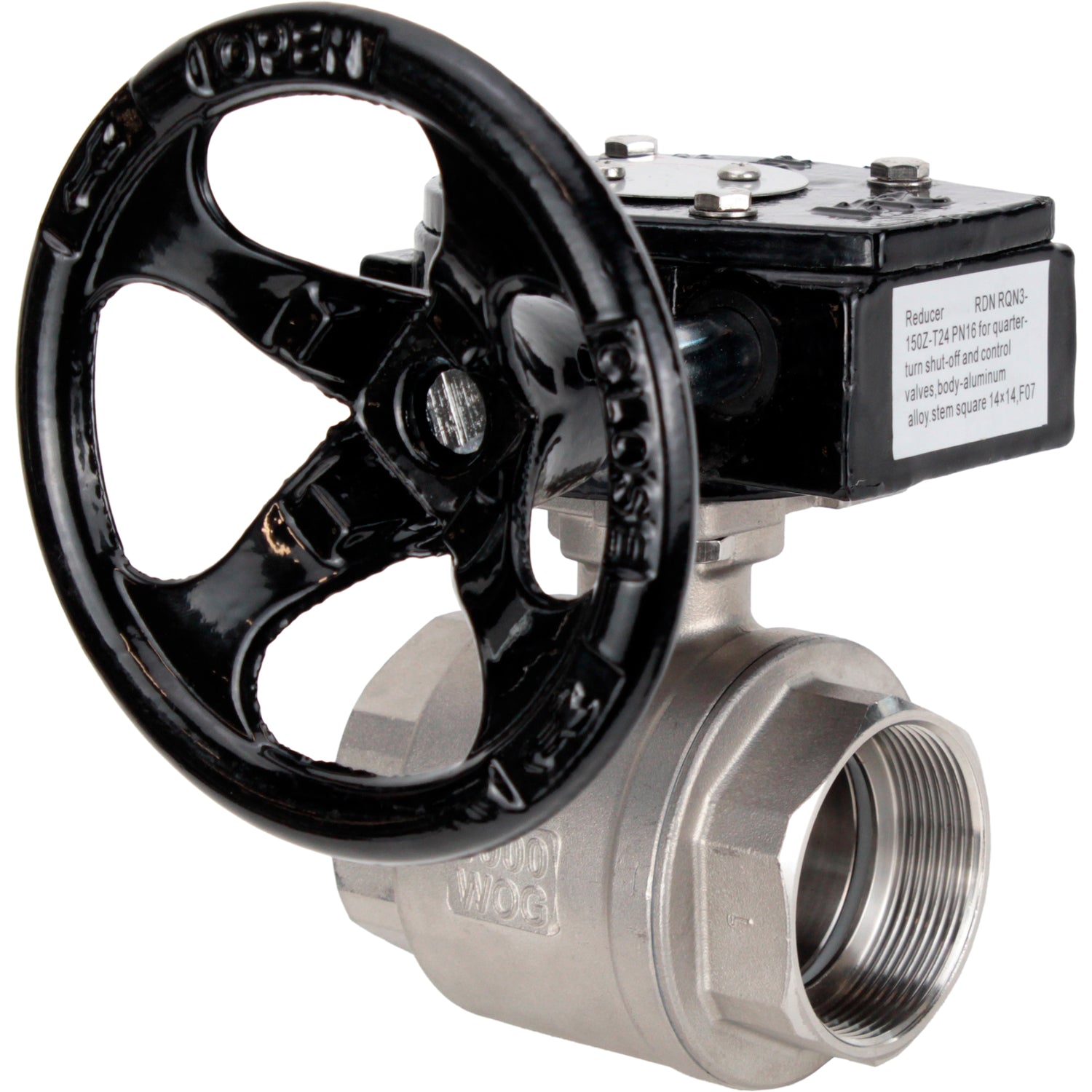 Robinet à boisseau sphérique en acier inoxydable Elephant kshmp316-elephant-rdn, matériau du corps - acier inoxydable AISI 316, matériau de la bille - acier inoxydable AISI 316, joint - PTFE, à engrenage