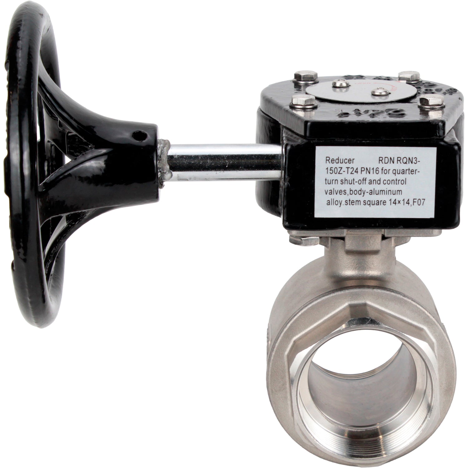 Robinet à boisseau sphérique en acier inoxydable Elephant kshmp316-elephant-rdn, matériau du corps - acier inoxydable AISI 316, matériau de la bille - acier inoxydable AISI 316, joint - PTFE, à engrenage