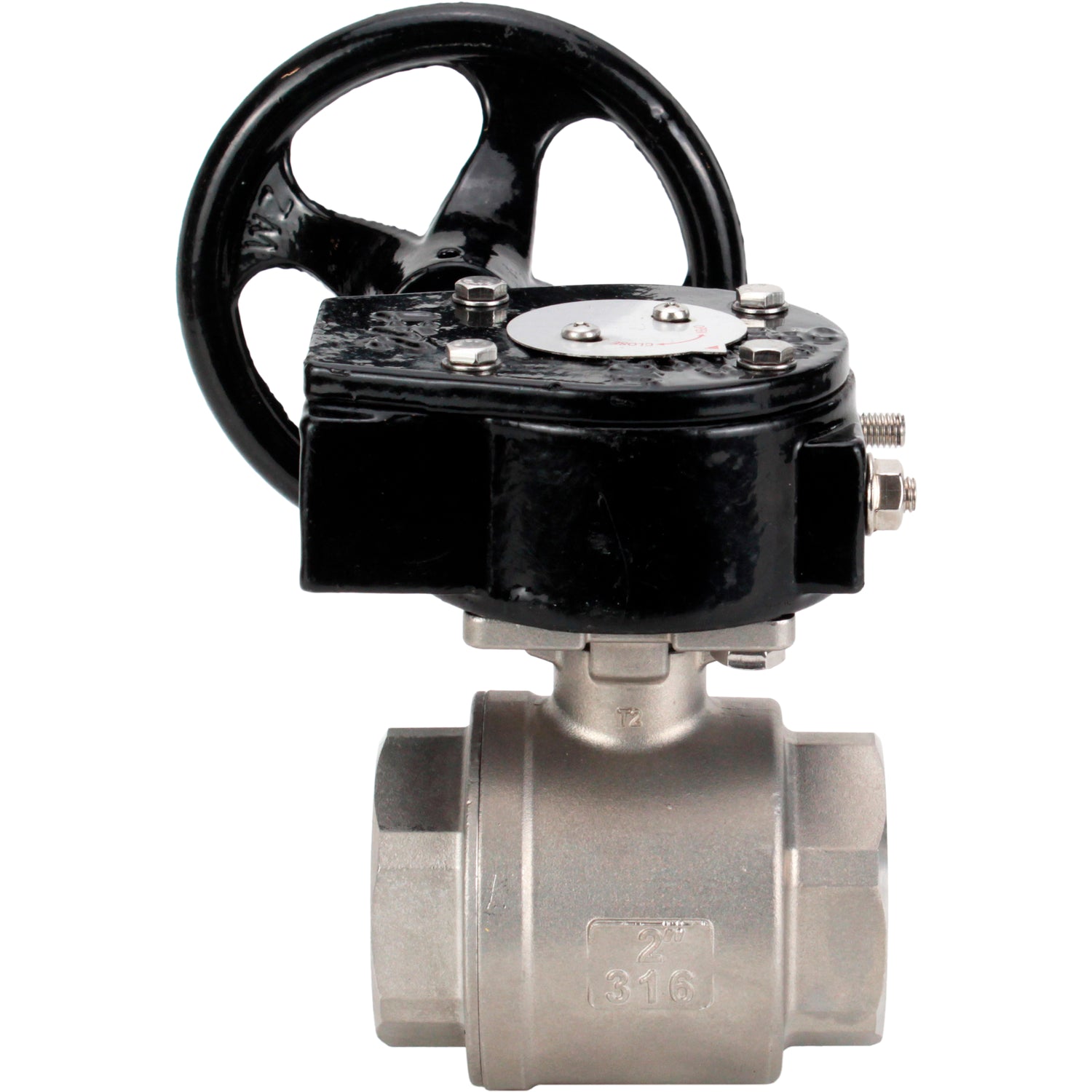 Robinet à boisseau sphérique en acier inoxydable Elephant kshmp316-elephant-rdn, matériau du corps - acier inoxydable AISI 316, matériau de la bille - acier inoxydable AISI 316, joint - PTFE, à engrenage