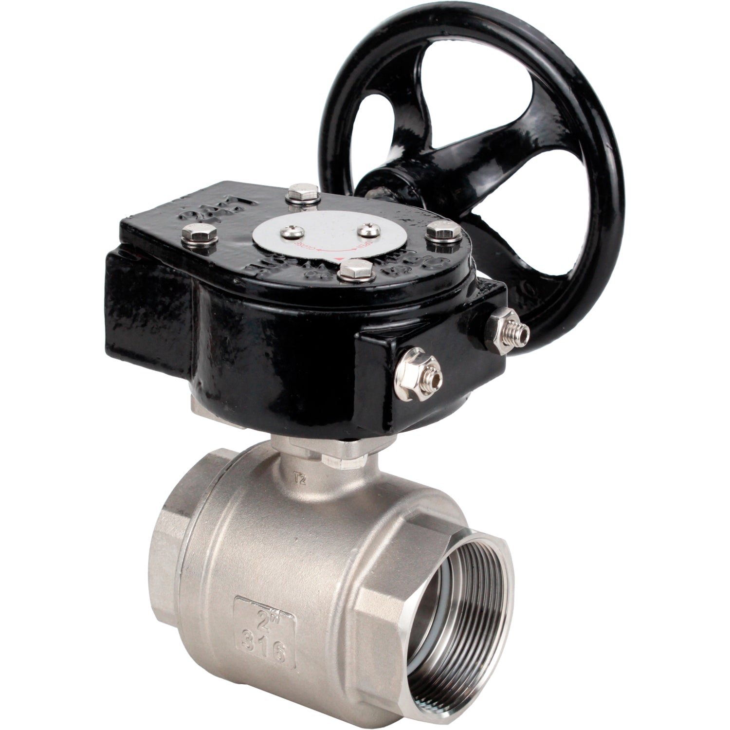 Robinet à boisseau sphérique en acier inoxydable Elephant kshmp316-elephant-rdn, matériau du corps - acier inoxydable AISI 316, matériau de la bille - acier inoxydable AISI 316, joint - PTFE, à engrenage