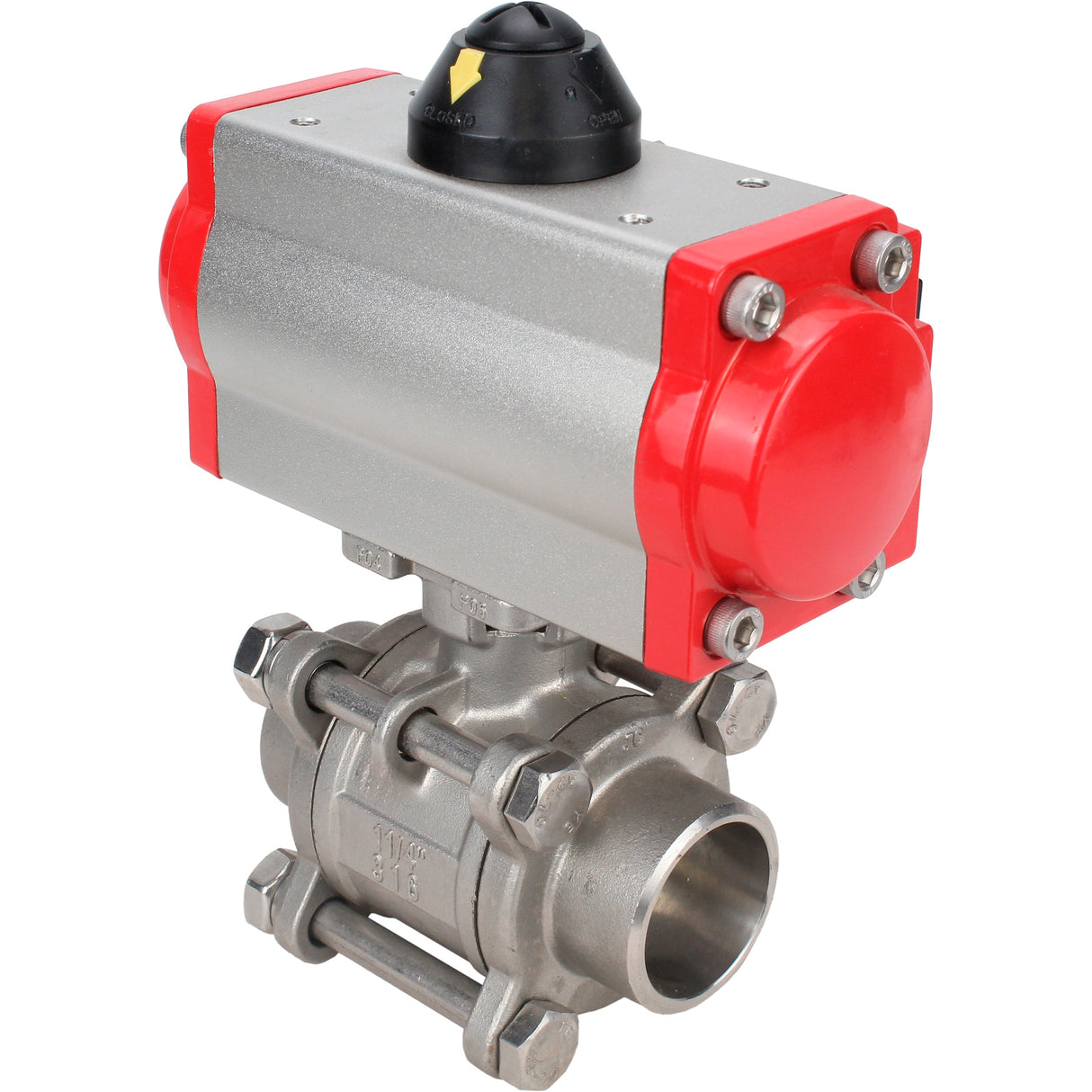 Robinet à boisseau sphérique en acier inoxydable Elephant kshpp-316200-sa-4m310-24, matériau du corps - acier inoxydable AISI 316, matériau de la bille - acier inoxydable AISI 316, joint - PTFE, actionné par actionneur pneumatique