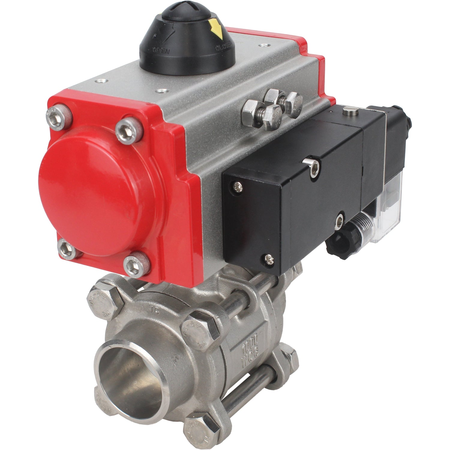 Robinet à boisseau sphérique en acier inoxydable Elephant kshpp-316200-da-4m310-110/220, matériau du corps - acier inoxydable AISI 316, matériau de la bille - acier inoxydable AISI 316, joint - PTFE, actionné par actionneur pneumatique