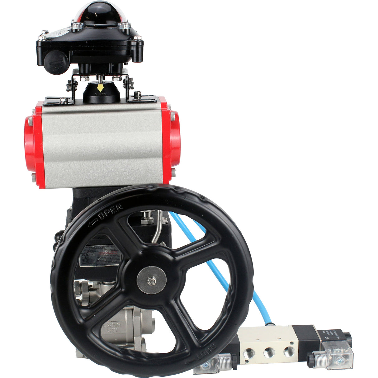 Ball valves Elephant BV3232P(3pc)-FP-W-ISO-H DN10-50 16 bar/40, full bore for welding, stainless steel SS316, seal - PTFE, with double-acting PA-DA pneumatic actuator, with pneumatic distributor 4V320-08 220V, with LSU APL-210N, with manual Doubler MON1-2