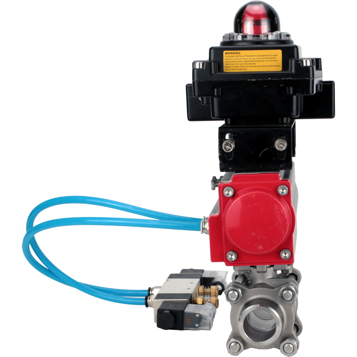 Vannes à boisseau sphérique Elephant BV3232P(3pc)-FP-W-ISO-H 16 bar/25, passage intégral à souder, acier inoxydable SS316, joint - PTFE, avec actionneur pneumatique double effet PA-DA, avec distributeur pneumatique 4V320-08 220V, avec BKV APL-410N EX