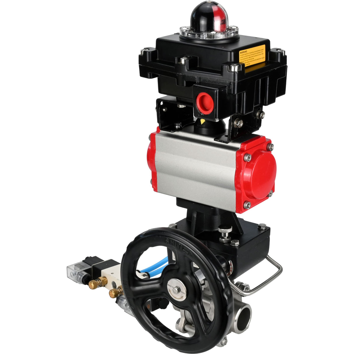 Ball valves Elephant BV3232P(3pc)-FP-W-ISO-H DN10-50 16 bar/40, full bore for welding, stainless steel SS316, PTFE, with double-acting PA-DA pneumatic actuator, with pneumatic distributor 4V320-08 220V, with LSU APL-410N EX, with manual Doubler MON1-250-T