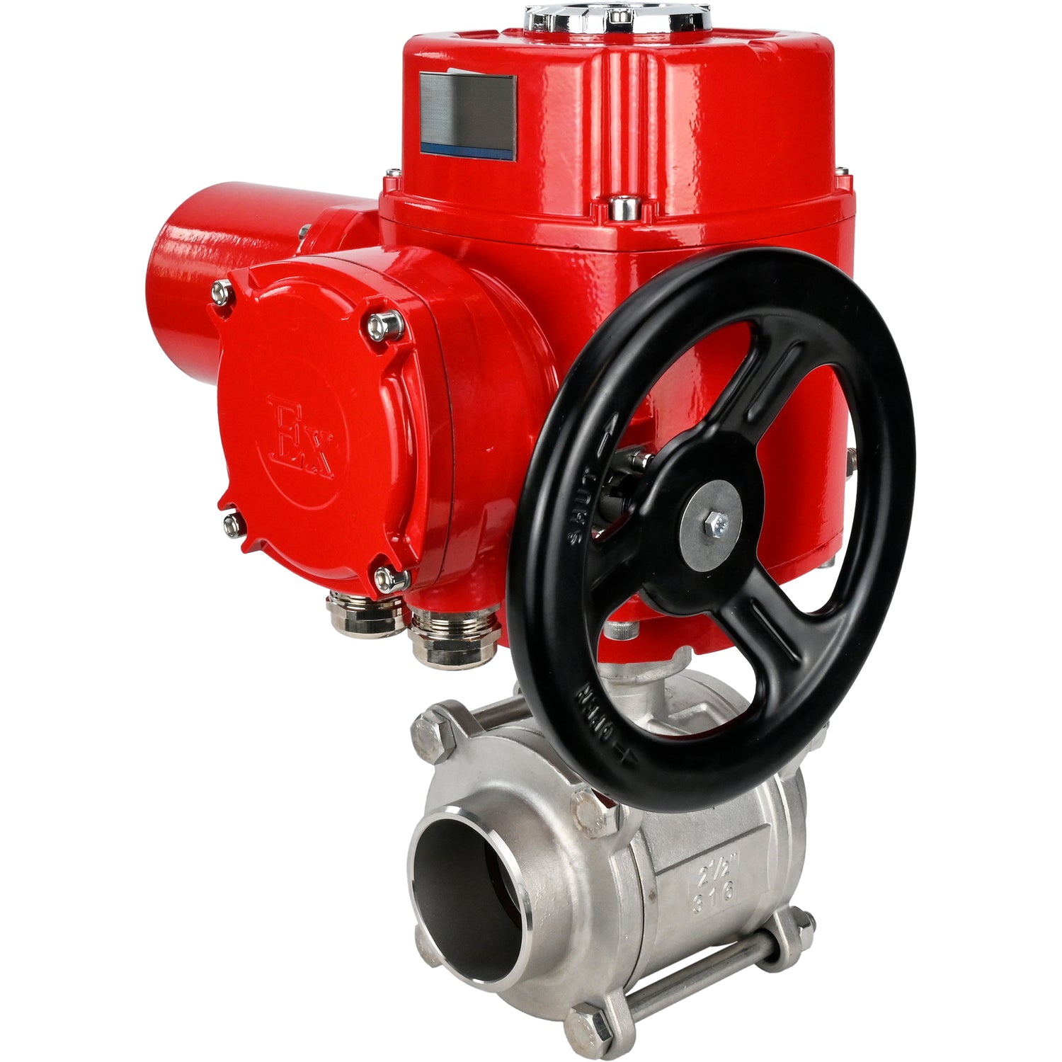 Robinet à boisseau sphérique en acier inoxydable Elephant BVPP 316.200-ISO PSI914 SS316 passage intégral, à souder, matériau du corps - acier inoxydable, actionneur électrique quart de tour Elephant QT-W (M) EX 220 V