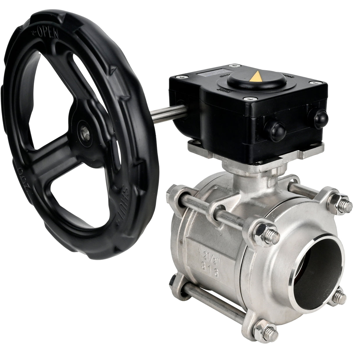 Robinet à boisseau sphérique en acier inoxydable Elephant kshpp-316200-iso_ham, matériau du corps - acier inoxydable AISI 316, matériau de la bille - acier inoxydable AISI 316, joint - PTFE, commande par poignée