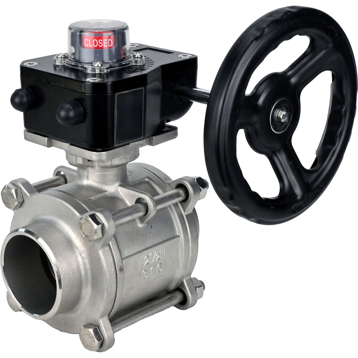 Robinet à boisseau sphérique en acier inoxydable Elephant kshpp-316200-iso_hgb, matériau du corps - acier inoxydable AISI 316, matériau de la bille - acier inoxydable AISI 316, joint - PTFE, commande par poignée