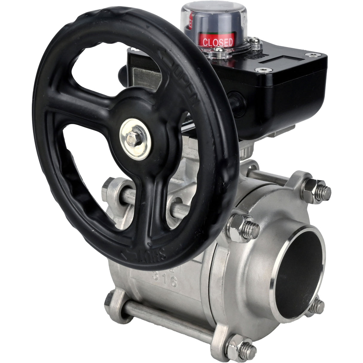 Robinet à boisseau sphérique en acier inoxydable Elephant kshpp-316200-iso_hgb, matériau du corps - acier inoxydable AISI 316, matériau de la bille - acier inoxydable AISI 316, joint - PTFE, commande par poignée