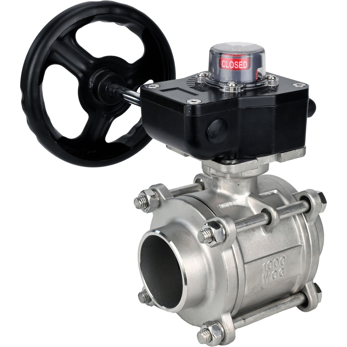 Robinet à boisseau sphérique en acier inoxydable Elephant kshpp-316200-iso_hgb, matériau du corps - acier inoxydable AISI 316, matériau de la bille - acier inoxydable AISI 316, joint - PTFE, commande par poignée