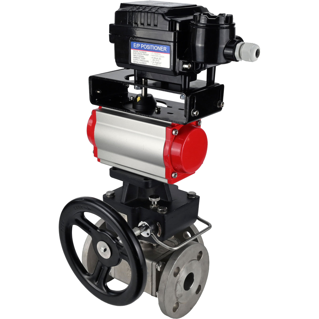 Ball valves Elephant BV3232P(4pc)-FP-3WL-F-ISO-H 16 bar full bore, flanged, body - stainless steel SS316, ISO flange F03/F04-F10/F12, square 9x9-19x19, with Mon/actuator PA-DA, pneumatic positioner YT-1000RSN with feedback and Doubler MON3-700-T38-