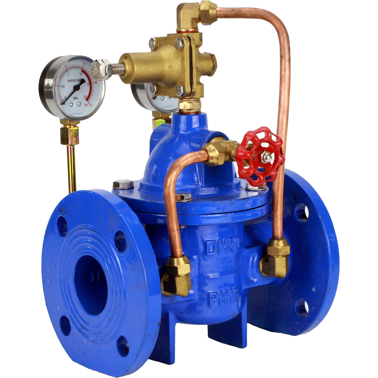 Régulateurs de pression différentielle avec commande pilote Elephant PVA1-1313RR-F, régulateurs à membrane, corps - fonte GGG40, disque - fonte GGG40, joint - caoutchouc naturel renforcé, raccord à bride
