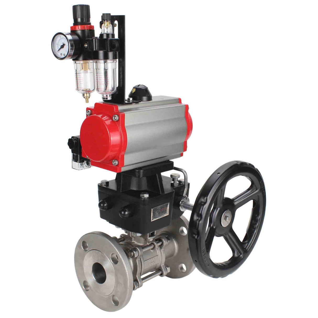 Robinet à boisseau sphérique en acier inoxydable Elephant ksfpt-316-180-da-4m310-24v-hdm-afc2000, matériau du corps - acier inoxydable AISI 316, matériau de la bille - acier inoxydable AISI 316, joint - PTFE, actionné par actionneur pneumatique