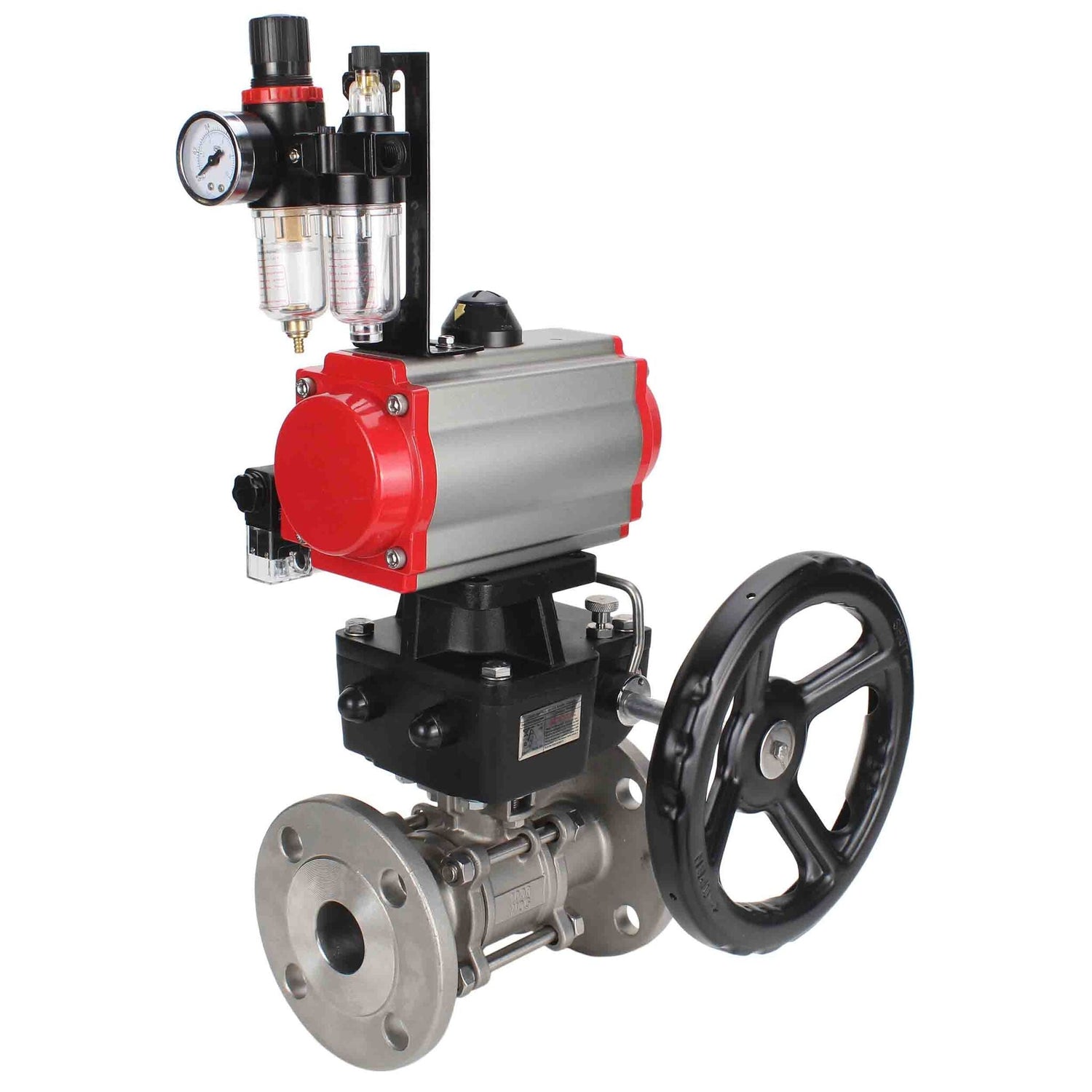 Robinet à boisseau sphérique en acier inoxydable Elephant ksfpt-316-180-da-4m310-24v-hdm-afc2000, matériau du corps - acier inoxydable AISI 316, matériau de la bille - acier inoxydable AISI 316, joint - PTFE, actionné par actionneur pneumatique